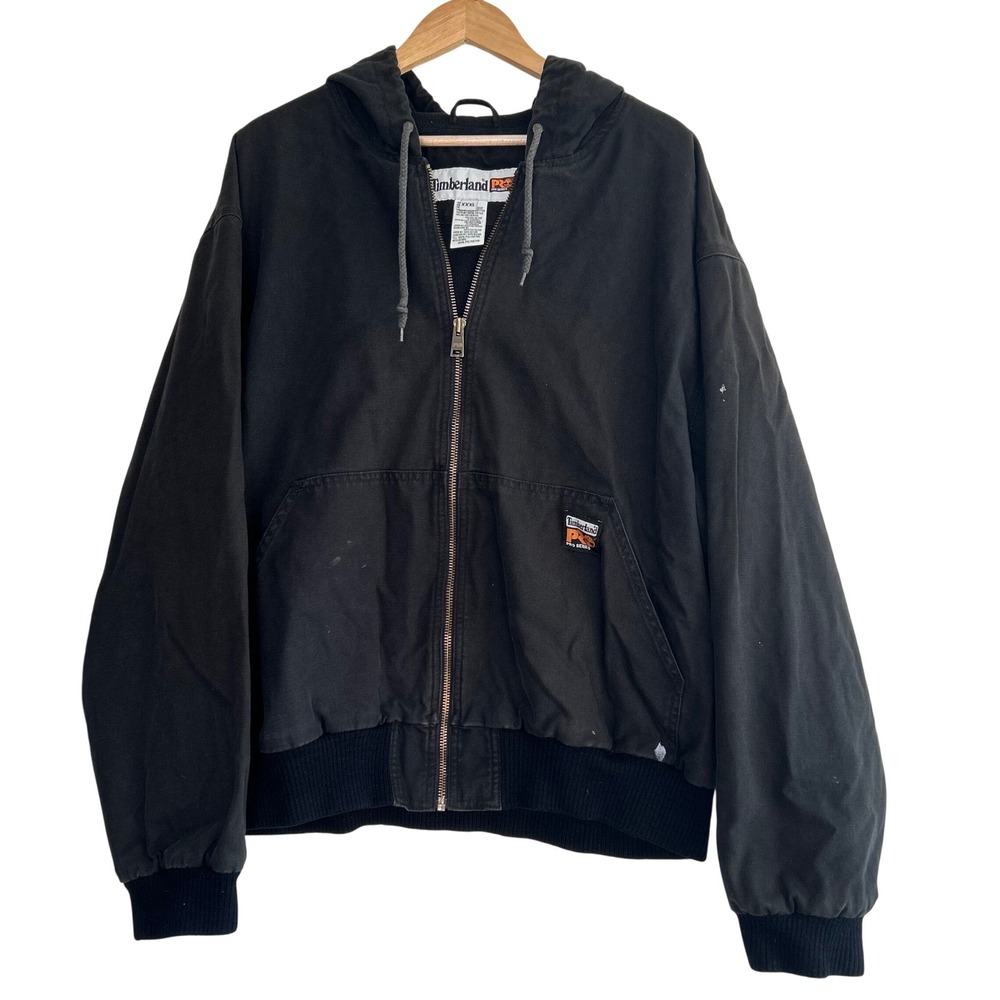 Timberland PRO Series‎ Hooded Work Jacket Mens XXXL Black Canvas Polartec Lined